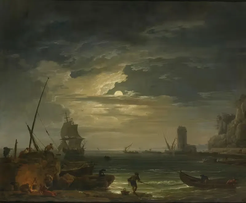 A Mediterranean Inlet By Moonlight by Claude-Joseph Vernet, 1748 — digital art print download