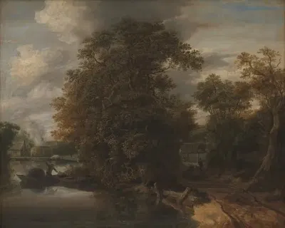 Пейзаж у реки. На заднем плане известняковая печь by Корнелис Герритсз Деккер, 1640 – 1678 — digital art print download