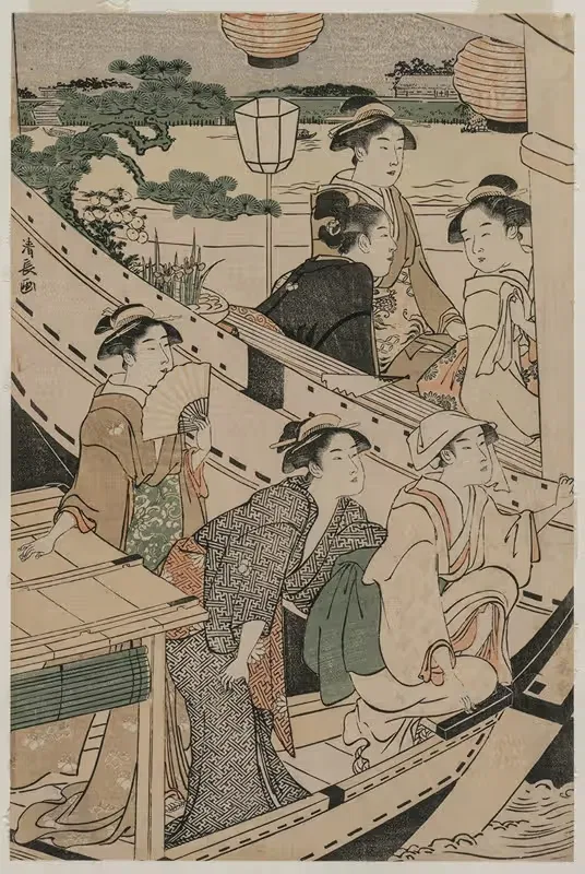 Лодочная вечеринка на реке Сумида by Тории Кионнага, 1789 — digital art print download