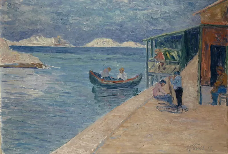 Пляж с рыбачьей таверной by Эрнст Шиесс, 1913 — digital art print download