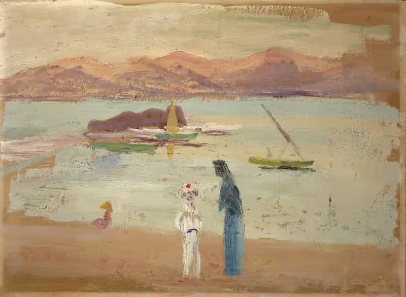 Matrosenjunge, kleine Boote und Meeresarm — Ernst Schiess