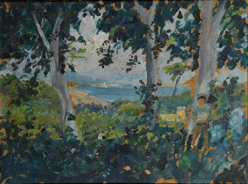 View through Trees on a Southern Bay at th Sea — Ernst Schiess