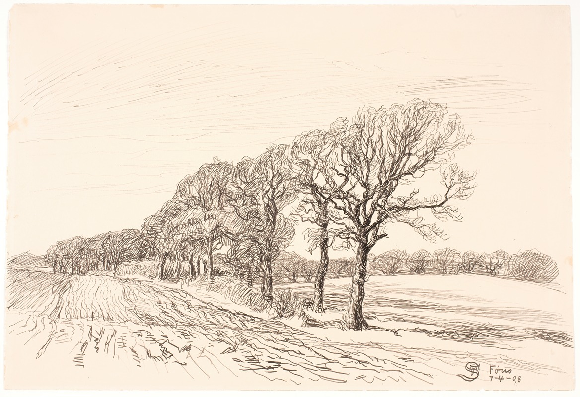 Landskab med egetræer. Føns by Фриц Сиберг, 1907 - 1908 — digital art print download
