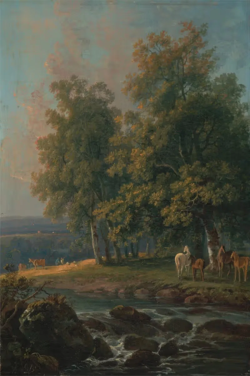 Лошади и скот у реки by Джордж Баррет, 1777 — digital art print download
