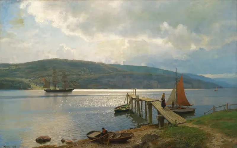 The Jetty At Feste Near Moss — Hans Gude