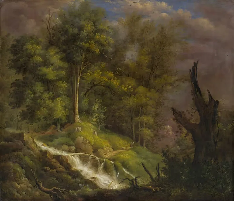 Лесной пейзаж с водопадом by Исаак Фюрстенбергер, 1825 — digital art print download