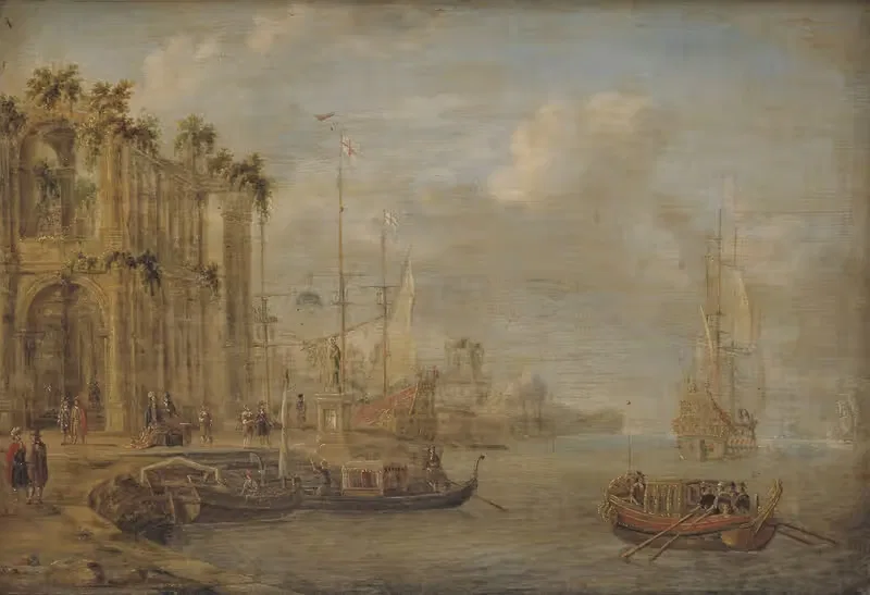 Портовая сцена с античными руинами by Якубус Сторк, 1670 - 1671 — digital art print download