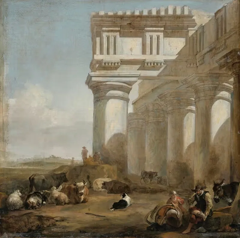 A Roman Temple With Cattle Herders by Ян Баптист Виникс — digital art print download