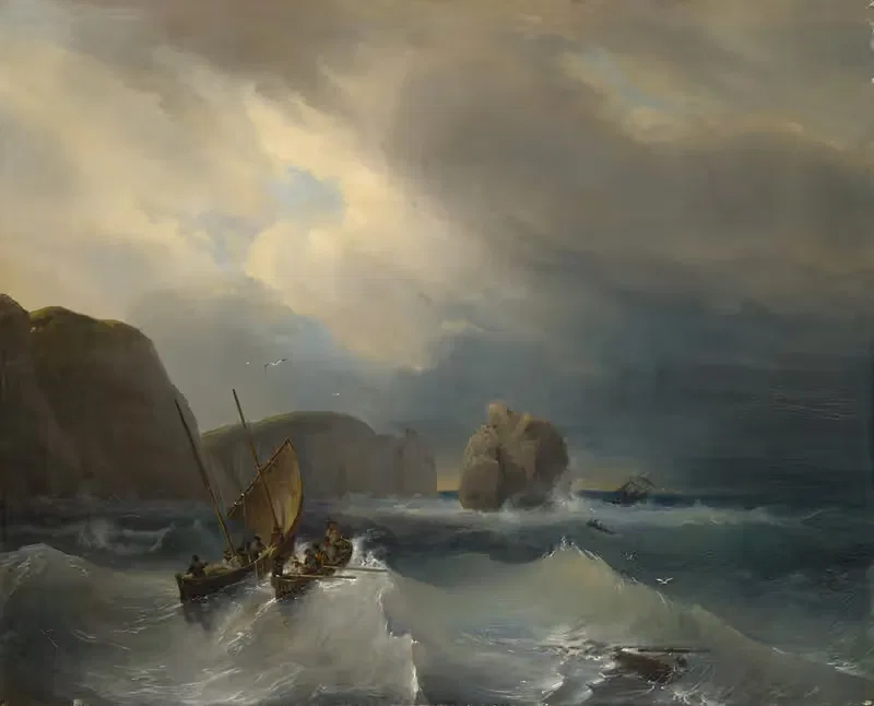 Грубое море с кораблями by Теодор Гюдин, 1834 — digital art print download