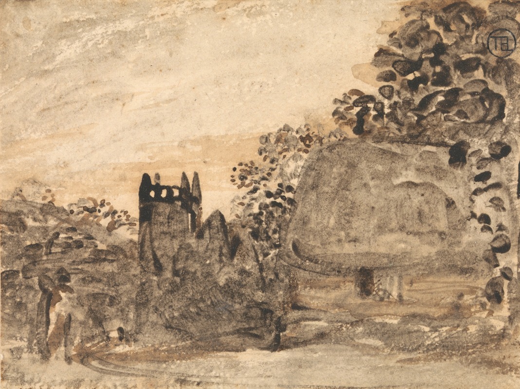 Thatched Cottage and Church by Самуэль Палмер — digital art print download