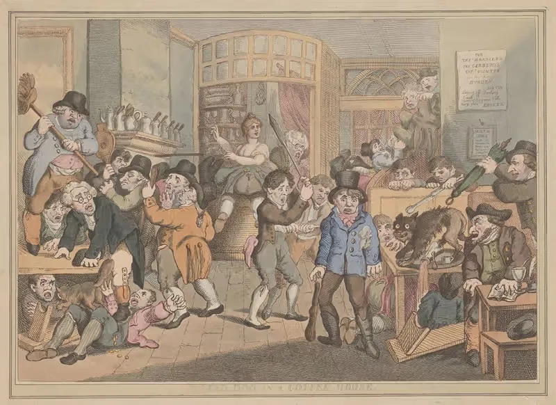 A mad dog in a coffee house — Thomas Rowlandson