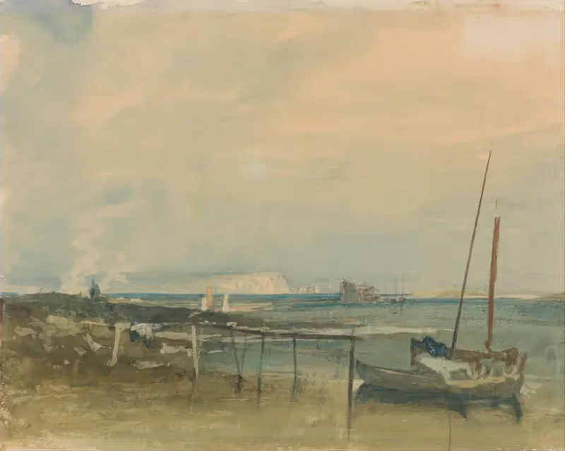 Coast Scene with White Cliffs and Boats on Shore — Joseph Mallord William Turner