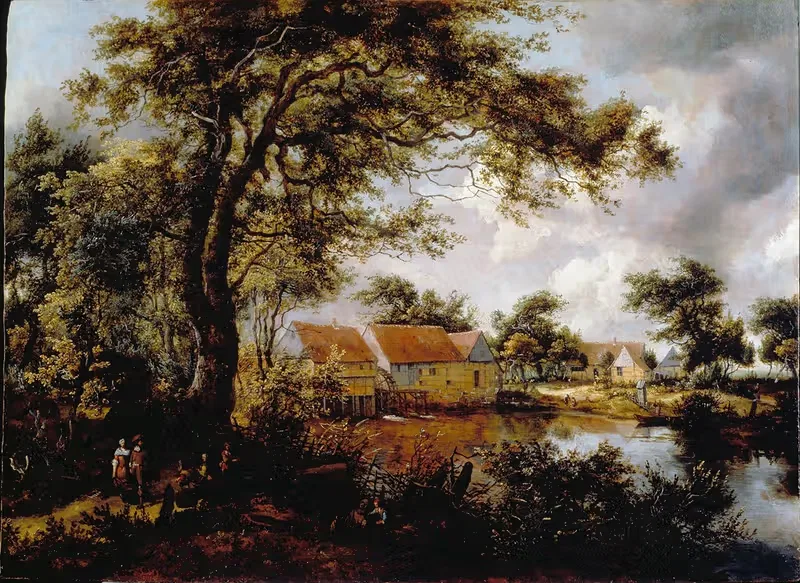Wooded landscape with a Water-mill — Meindert Hobbema