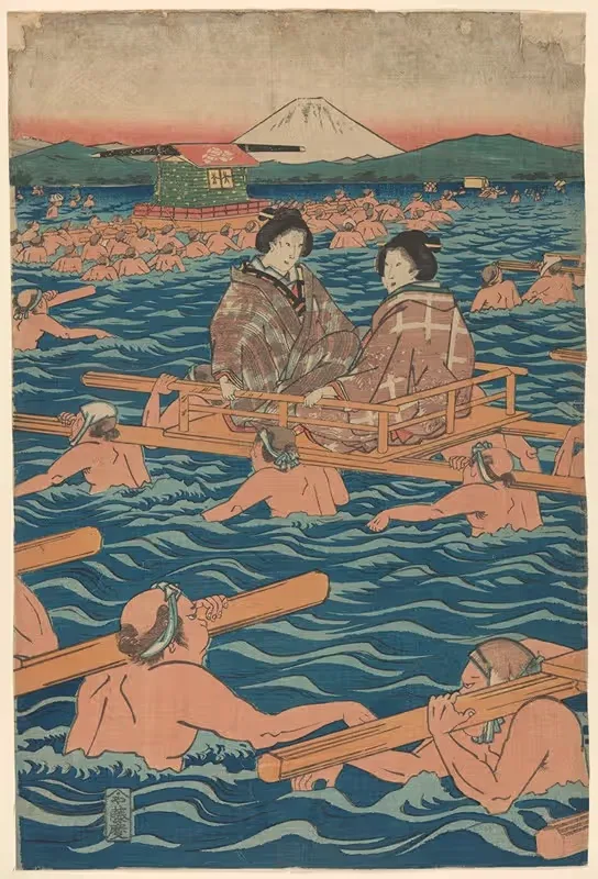 Fording a Broad River by Utagawa Hiroshige — digital art print download