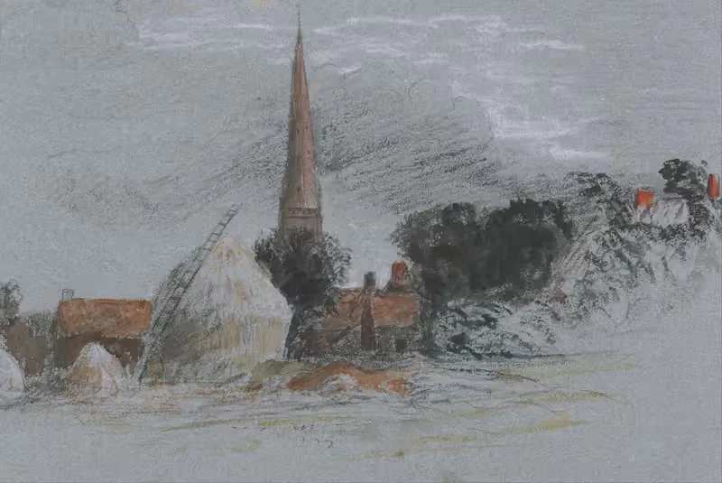 Исследование пейзажа - сеновал рядом с церковью by Питер ДеВинт — digital art print download