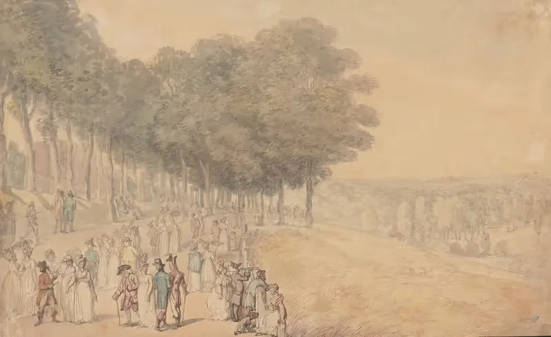 Promenade at Richmond; Overlooking the river — Thomas Rowlandson