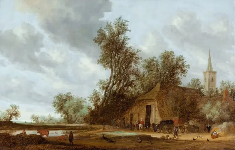 The halt at the inn — Jacob Salomonsz. van Ruysdael