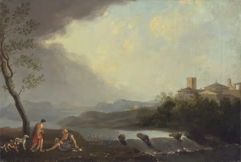 An Imaginary Italianate Landscape with Classical Figures and a Waterfall — Thomas Jones