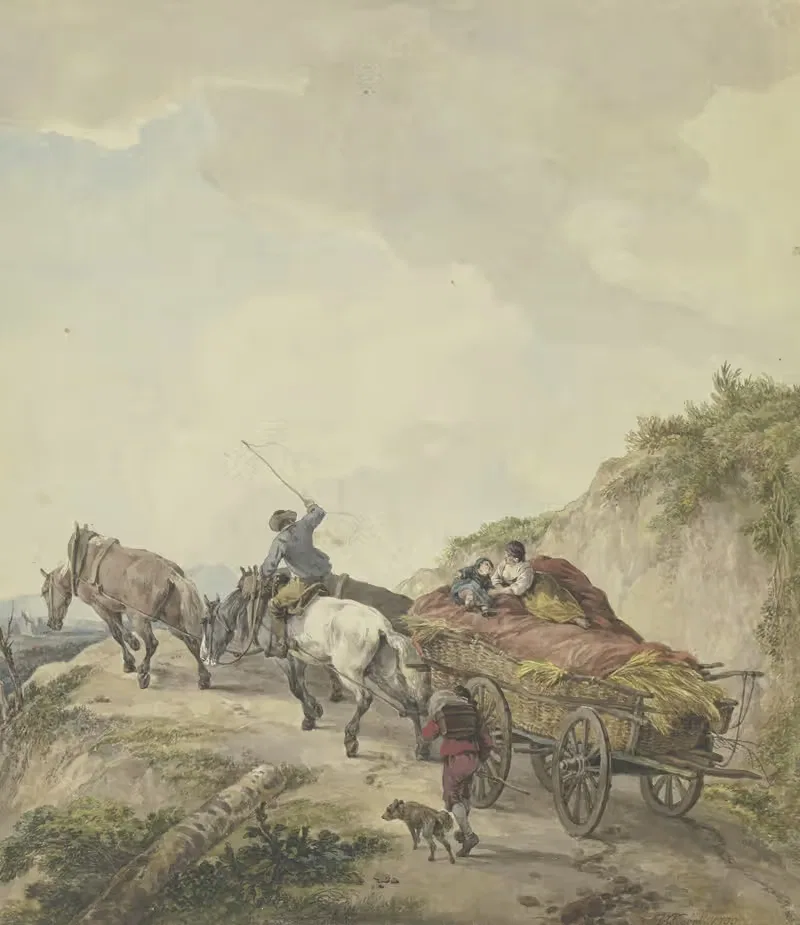 Фермерская повозка в горном пейзаже by Вильгельм фон Кобелл, 1790 — digital art print download