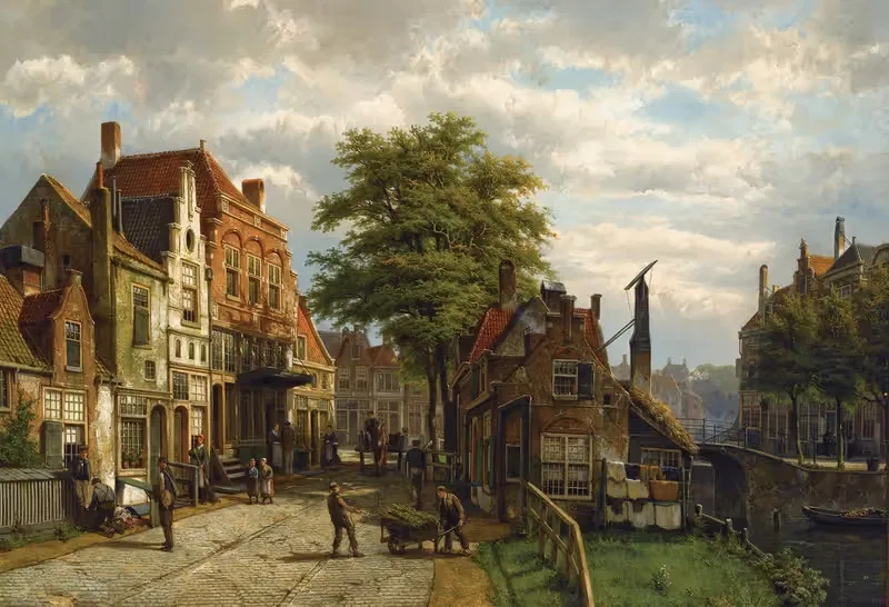 Figures In A Dutch Town On A Sunny Day — Willem Koekkoek