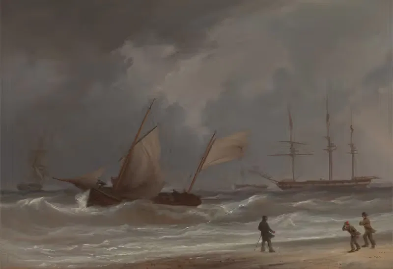 Лагер, выбрасывающийся на берег в шторм by Уильям Джой — digital art print download