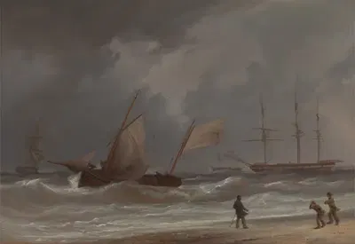Лагер, выбрасывающийся на берег в шторм by Уильям Джой — digital art print download