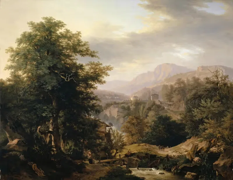 Mountainous Landscape with Staffage Figures and Stream — Wolfgang Adam Töpffer