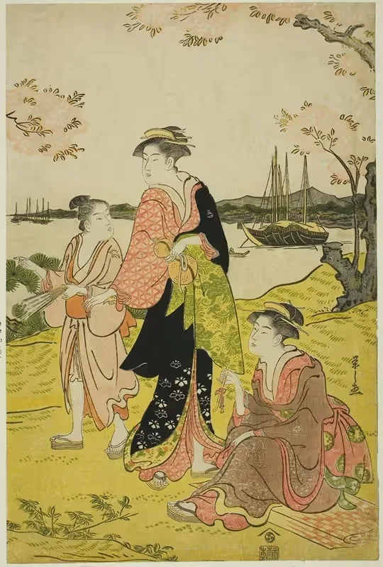 Наблюдение за цветением вишни на холме Готен by Чобунсай Эйси, c. 1787 — digital art print download