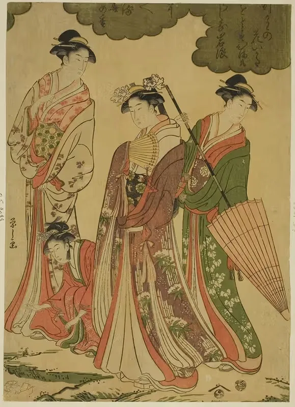 Женщины, рассматривающие цветение вишни II by Чобунсай Эйси, c. 1793 — digital art print download