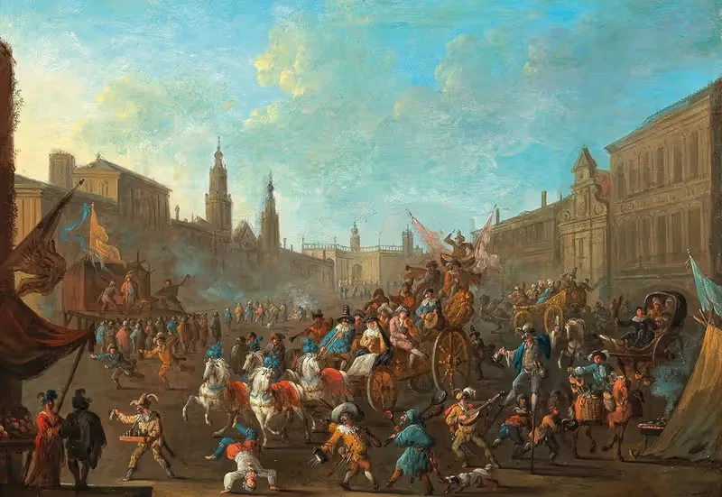 Carnival in an Italianate piazza — Arnold Frans Rubens