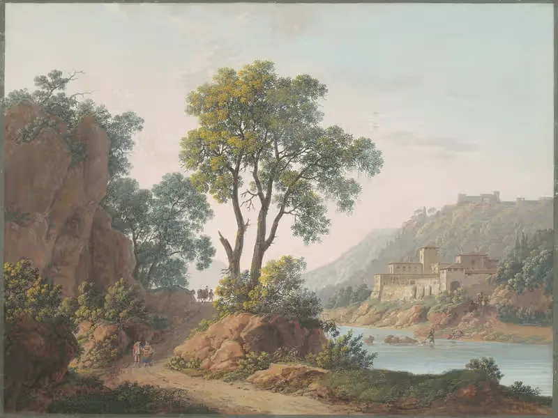 River Landscape with Castles and Travelers — Baron Louis-Albert-Guillain Bacler d'Albe