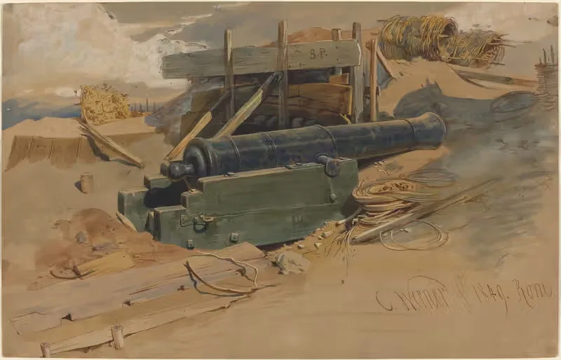 Cannon by a Bulwark by Carl Friedrich Heinrich Werner, 1849 — digital art print download
