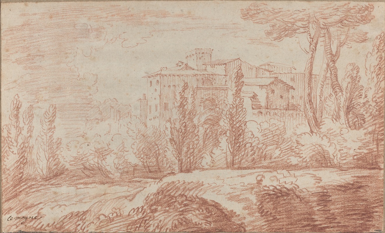 An Italian Walled Town Seen through Trees — François Lemoyne