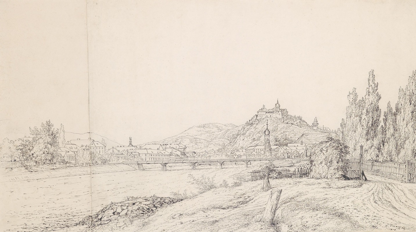 Panoramaansicht von Graz mit der Radetzkybrücke — Vinzenz Kreuzer