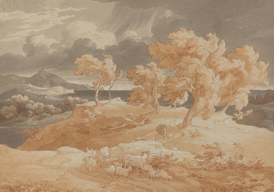 Italienische Küstenlandschaft mit Gewitter — Friedrich Preller the Elder