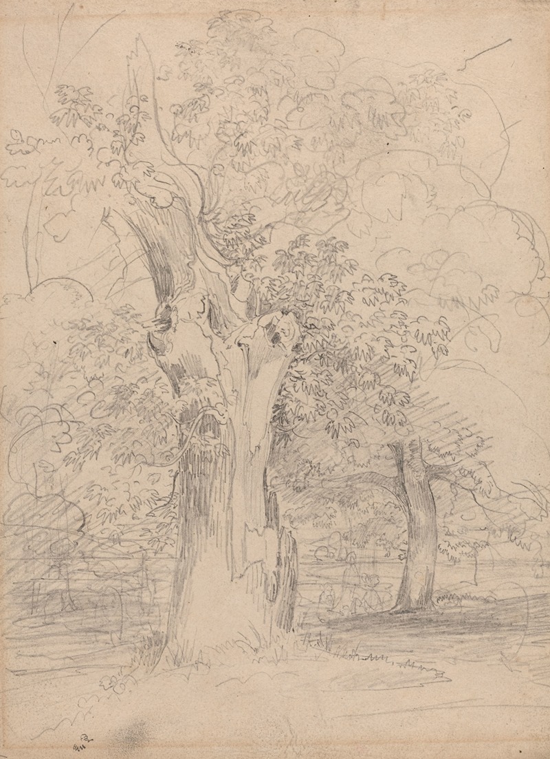 An Ancient Tree with Figures in a Landscape by Фридрих Салатэ, c. 1835 — digital art print download
