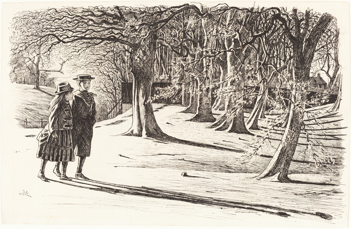 Two Children in the Snow by Джордж Дю Мориэ — digital art print download
