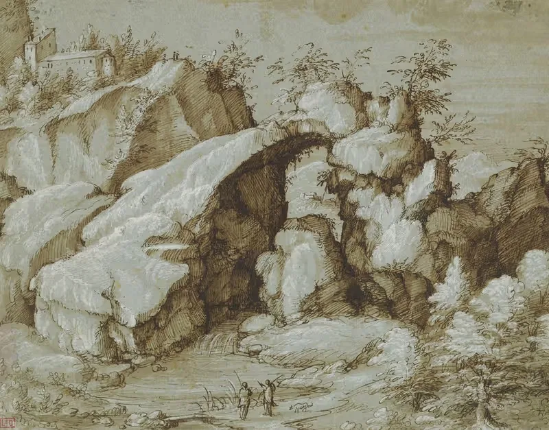 Rocky Landscape with a Natural Arch — Gherardo Cibo