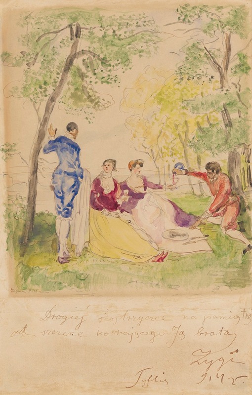 Breakfast on grass, acc. to Watteau by Зигмунт Валишевский, 1914 — digital art print download