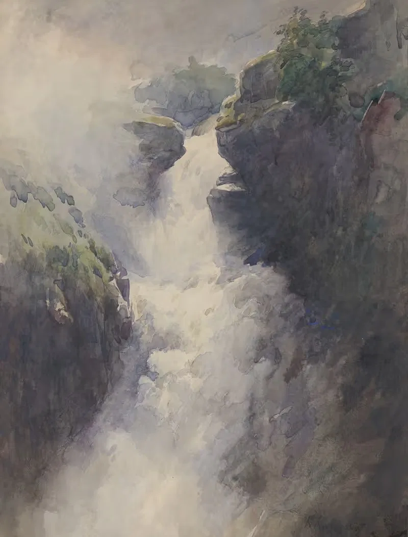 A Cascade in the Mountains by Henri-Joseph Harpignies — digital art print download
