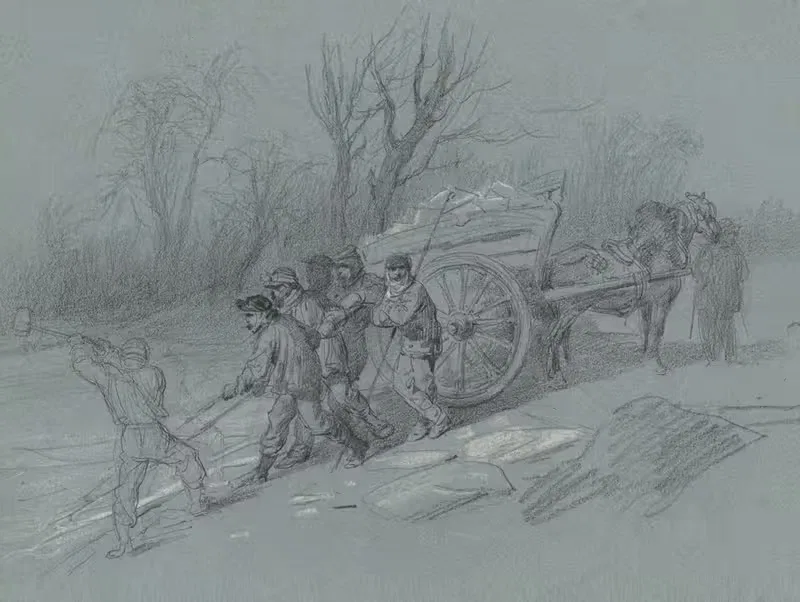 Рабочие собирают лед на берегу by Гипполит Лалесс, c. 1850 — digital art print download