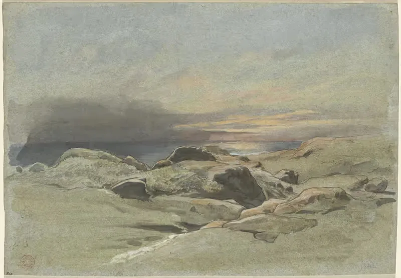 Закат с каменистого побережья by Жан-Ашиль Бенувиль, 1842 — digital art print download