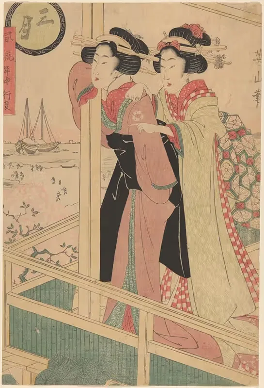 Two Women Looking Out at Sea — Kikukawa Eizan