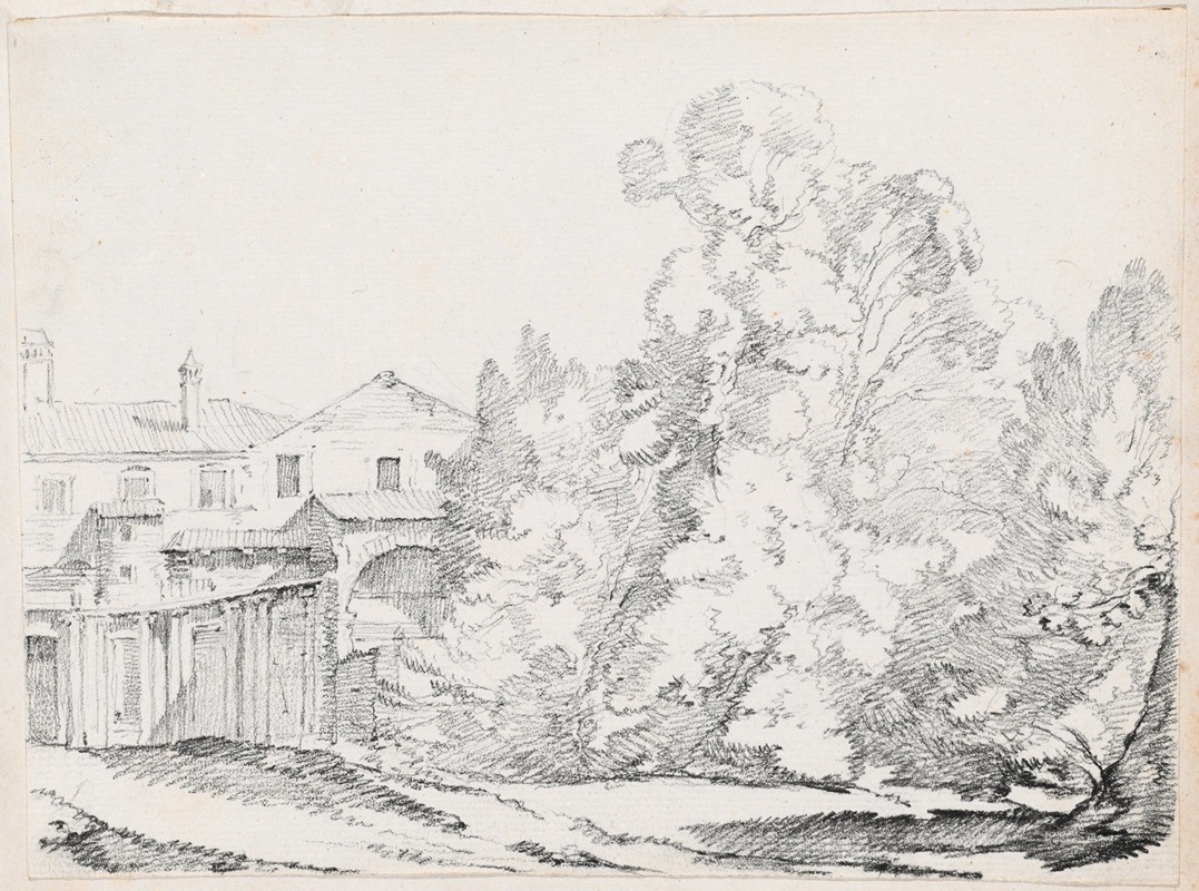 Trees Screening a House Built on Ancient Ruins by Жозеф-Мари Вьен, 1744-1750 — digital art print download
