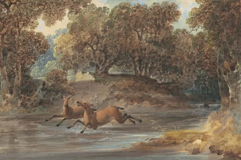Пейзаж с оленями, Северная Каролина by Джошуа Шоу, c. 1820 — digital art print download