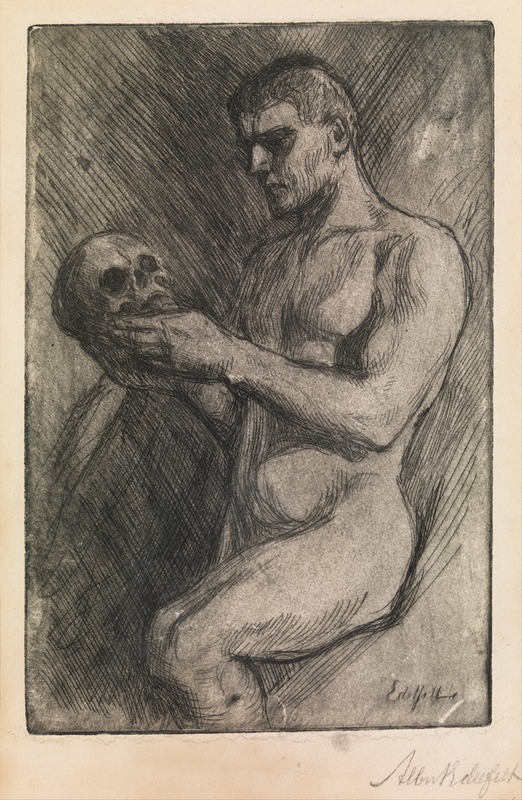 Naked man and skull by Альберт Эдельфельт, 1890 -1905 — digital art print download