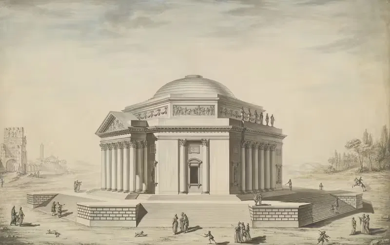 Шестигранный храм в итальянском пейзаже by Луи Гюстав Тараваль, c. 1780 — digital art print download