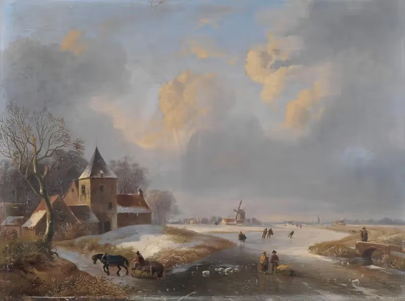 Зимний пейзаж с конькобежцами by Луи Пьер Верве, 1841 — digital art print download