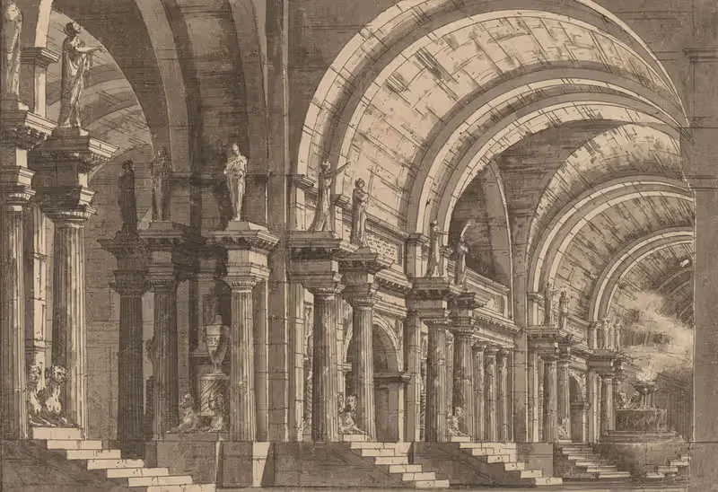 A Monumental Vaulted Hall with a Smoking Altar — Luigi Tasca
