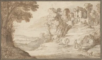 Classical Landscape with a Fountain by Paul Bril — digital art print download